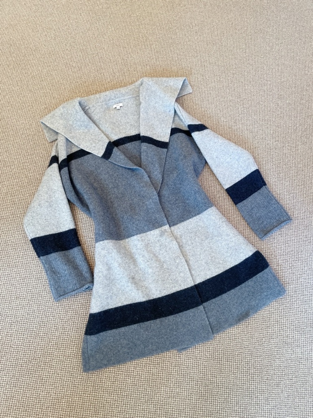 Vince Wool Cashmere Draped Open Front Duster Cardigan Gray Striped Sweater S